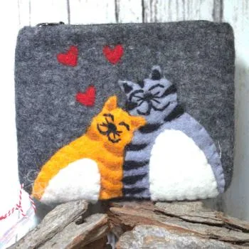 Geldbeutel 2 Katzen in grau mit 1 Fach