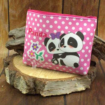 Mäppchen gross - Panda-Motiv - pink mit weissen Punkten