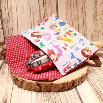 Mäppchen Stoff 1 Fach rosa Meerjungfrauen - maeppchen utensilientasche stoff hamdmade genaeht druckknopf rosa meerjungfrau