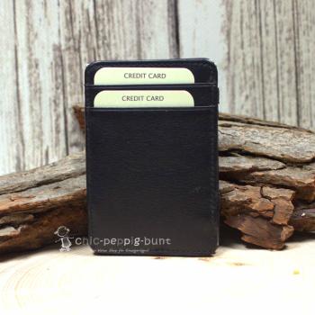 Magic Wallet Portemonnais Geldbörse Mini Geldbeutel Leder Schwarz 4 Kartenfächer 10,5cm
