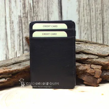 Magic Wallet Portemonnais Geldbörse Mini Geldbeutel Leder Schwarz 4 Kartenfächer 10,5cm