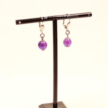Ohrringe Kugel mamoriert lila 1 cm Durchmesser Klappbrisur