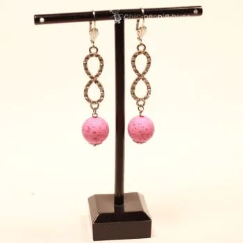 Unendlichkeits-Ohrhänger mit rosa Korkperle & Strass - ohringe klappbrisur perle rosa unendlicheit strass haenger