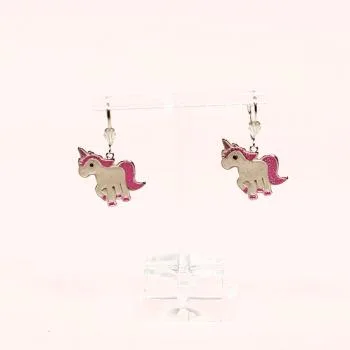 Kinder Einhorn Ohrringe Versilbert – Kleine Ohrhänger Weiß-Pink - ohrringe einhorn weiss pink versilbert kinder