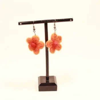 Ohrringe Filz orange - rot Blume Fischhaken Hänger - ohrringe fischhaken filz blume orange rot