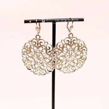 XXL Ornament Ohrringe Versilbert – Große runde Boho Ohrhänger - ohrringe modeschmuck gross rund ornamente muster versilbert