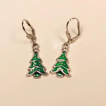 Ohrringe Weihnachten Weihnachtsbaum grün emailliert mini versilbert mit Klappbrisur, Modeschmuck handmade chic-peppig-bunt