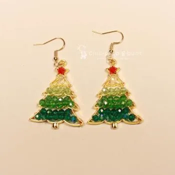 Ohrringe Weihnachten Mini-Perlen aufgefädelt als Zweig, vergoldeter Modeschmuck, handmade chic-peppig-bunt