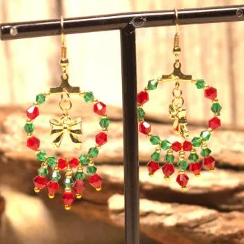 Ohrringe Weihnachten Kranz mit Perlen und Schleife - ohrringe modeschmuck vergoldet weihnachten kranz perlen schleife