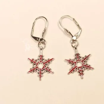 Ohrringe Weihnachten Schneeflocke versilbert rot, Modeschmuck mit Klappbrisur, handmade chic-peppig-bunt