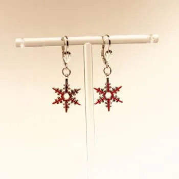 Ohrringe Schneeflocke Weihnachten in rot versilbert - ohrringe modeschmuck vergoldet weihnachten schneeflocke rot