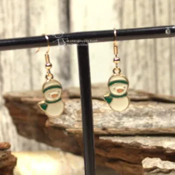 Ohrringe Schneemann Weihnachten in weiss vergoldet - ohrringe modeschmuck vergoldet weihnachten schneemann weiss