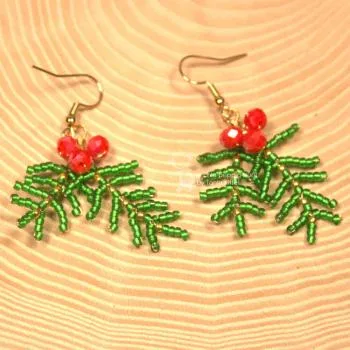 Ohrringe Hänger Weihnachten Zweig aus Perlen grün mit rot - ohrringe modeschmuck vergoldet weihnachten zweige