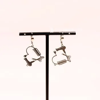 Friseur Schmuck-Set Versilbert – Fön, Kamm & Schere im Set - ohrringe modeschmuck versibert friseur foen schere kamm gross