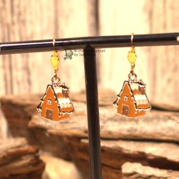 Ohrringe Weihnachten Lebkuchenhaus braun vergoldet