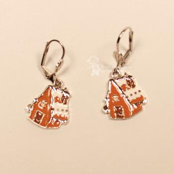 Ohrringe Weihnachten Lebkuchenhaus versilbert mit Klappbrisur, Modeschmuck handmade chic-peppig-bunt