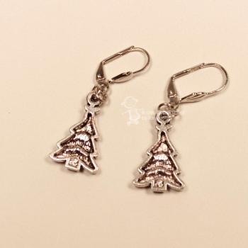 Ohrringe Weihnachtsschmuck Christbaum versilbert grün emailliert mit Klappbrisur, handmade chic-peppig-bunt