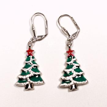 Ohrringe Weihnachten Weihnachtsbaum versilbert mit Klappbrisur, Modeschmuck handmade chic-peppig-bunt