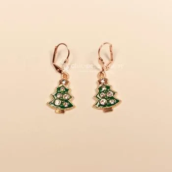 Ohrringe Weihnachtsschmuck Baum emailliert Rosegold mit Strass und Klappbrisur handmade chic-peppig-bunt