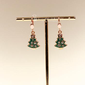 Ohrringe Baum grün emailiert Weihnachten rosegold