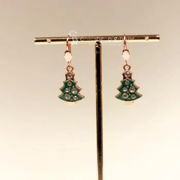 Ohrringe Baum grün emailiert Weihnachten rosegold - ohrringe modeschmuck versilbert weihnachten baum klein strass rosegold emailiert gruen