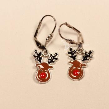 Ohrringe Weihnachtsschmuck Rentier Kopf versilbert mit Klappbrisur, handmade Schmuck chic-peppig-bunt