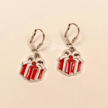 Ohrringe Weihnachtsschmuck Geschenk versilbert emailliert mit Klappbrisur, handmade chic-peppig-bunt