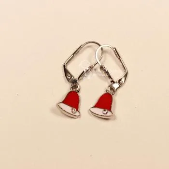 Ohrringe Weihnachtsschmuck Glocke versilbert mit Klappbrisur, handmade Schmuck chic-peppig-bunt