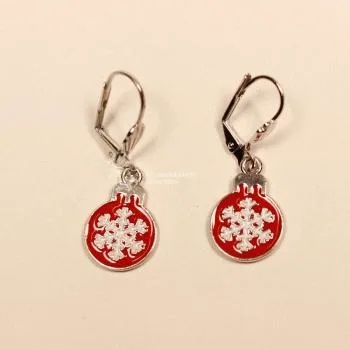 Ohrringe Weihnachtsschmuck Christbaumkugel versilbert flach mit Klappbrisur, handmade chic-peppig-bunt