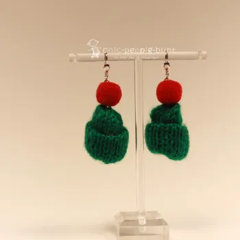 Ohrringe Hänger Weihnachten Bommelmütze grün rot - Ohrringe modeschmuck versilbert weihnachten m%C3%BCtze gestrickt gruen