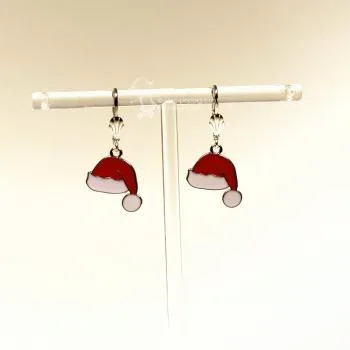 Ohrringe Weihnachten versilbert emaillierte Nikolaus Mütze - ohrringe modeschmuck versilbert weihnachten nikolaus muetze rot weiss