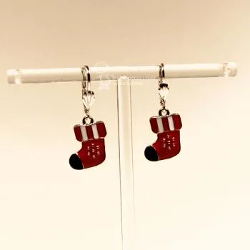 Ohrringe rote Nikolaus Socke Weihnachtsschmuck - ohrringe modeschmuck versilbert weihnachten nikolaus socke rot weiss