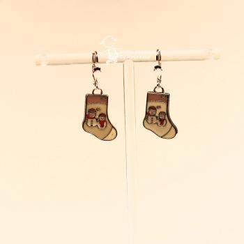 Ohrringe Socke creme Weihnachten versilbert