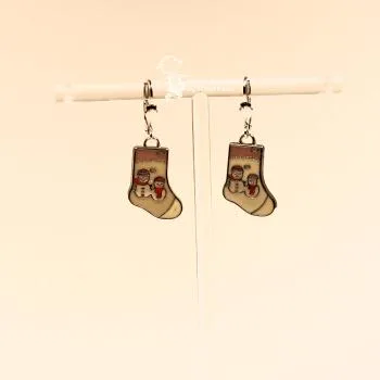 Ohrringe Socke creme Weihnachten versilbert - ohrringe modeschmuck versilbert weihnachten nikolaus socke schneemann