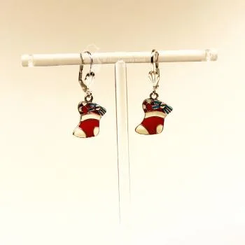 Ohrringe Weihnachten Nikolaus Socke versilbert emailliert - ohrringe modeschmuck versilbert weihnachten nikolaus strumpf rot gruen