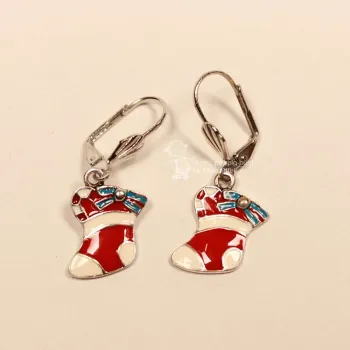 Ohrringe Weihnachtsschmuck Nikolaus Socke versilbert emailliert rot-weiß mit Klappbrisur, handmade chic-peppig-bunt