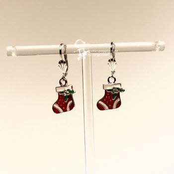 Ohrringe Nikolaus Socke mit Strass Stein Weihnachten rot versilbert