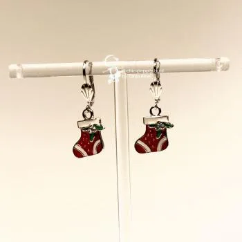 Ohrringe Nikolaus Socke mit Strass Stein Weihnachten rot versilbert - ohrringe modeschmuck versilbert weihnachten nikolaus strumpf rot gruen schleife