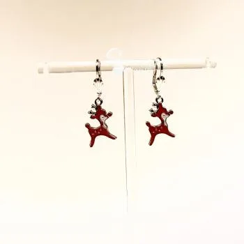 Ohrringe Rentier Weihnachten rot -weiß - ohrringe modeschmuck versilbert weihnachten renntier rot weiss