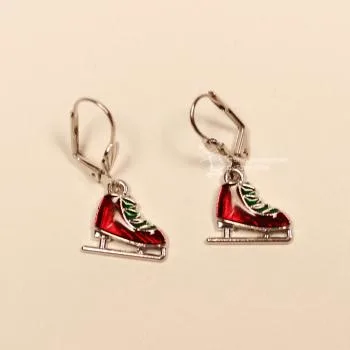 Ohrringe Weihnachtsschmuck Schlittschuhe versilbert mit Klappbrisur, handmade chic-peppig-bunt
