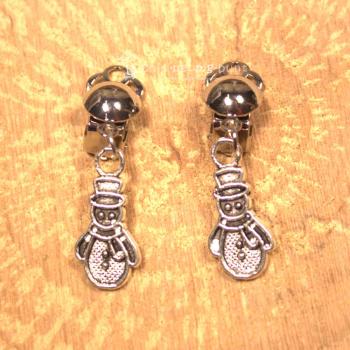 Ohrclip Weihnachten Schneemann versilbert grün emailliert mit Clip, Modeschmuck handmade chic-peppig-bunt