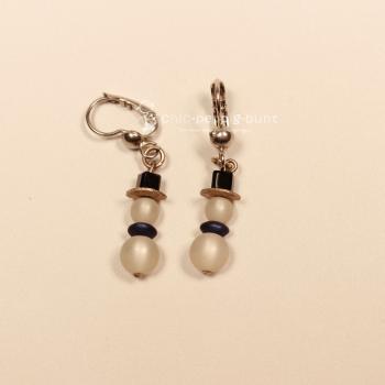 Ohrringe Weihnachten Schneemann Polaris Perlen dunkelblau versilbert mit Klappbrisur, Modeschmuck handmade chic-peppig-bunt