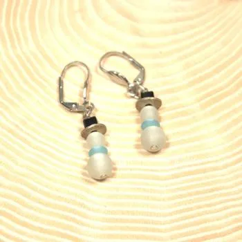Ohrringe Weihnachten versilbert Schneemann hellblau - ohrringe modeschmuck versilbert weihnachten schneemann weiss polarisperlen