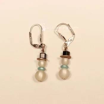 Ohrringe Weihnachten Schneemann Polaris Perlen versilbert mit Klappbrisur, Modeschmuck handmade chic-peppig-bunt