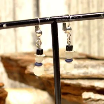 Ohrringe Weihnachten versilbert Schneemann dunkelblau - ohrringe modeschmuck versilbert weihnachten schneemann weiss polarisperlen dunkelblau