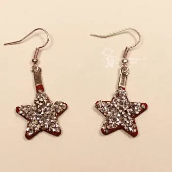 Ohrringe Weihnachtsschmuck Stern versilbert mit funkelndem Strassstein und Klappbrisur handmade chic-peppig-bunt