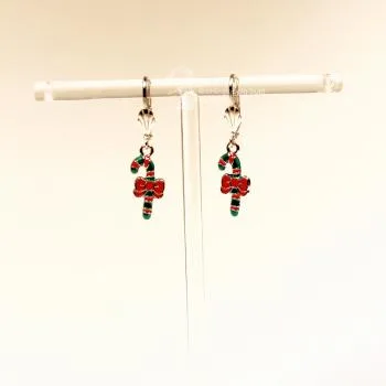 Ohrringe Weihnachten versilbert emaillierte Zuckerstange grün - rot - ohrringe modeschmuck versilbert weihnachten zuckerstange gruen rot