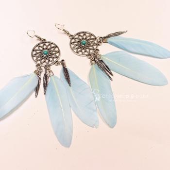 Ohrringe Traumfänger rund Metall Federn hellblau