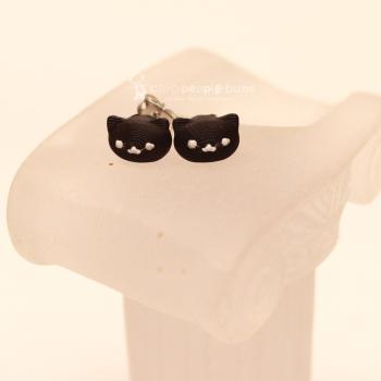 Kleine Katzen Ohrstecker Versilbert – Mini Katzenkopf Ohrringe Schwarz