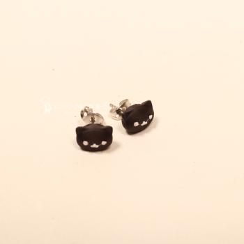 Kleine Katzen Ohrstecker Versilbert – Mini Katzenkopf Ohrringe Schwarz